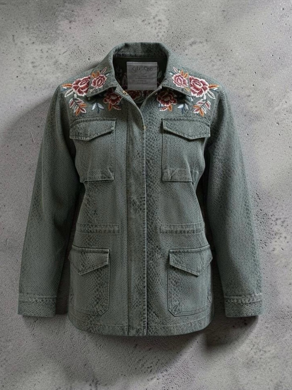 Kyla Seo  Embroidered Caite Reptile Print Utility  Jacket size M